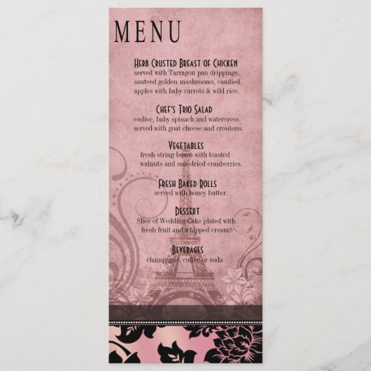 Fleur de Paris Eiffel Tower Dinner Menu | Roze (Voorkant)