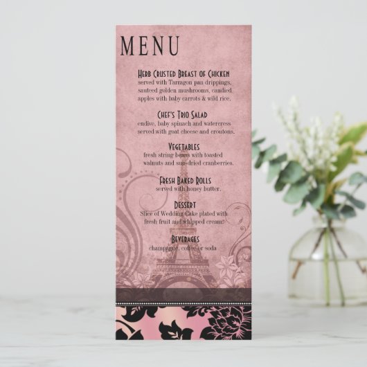 Fleur de Paris Eiffel Tower Dinner Menu | Roze (Staand voorkant)