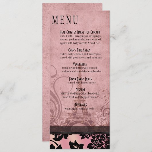 Fleur de Paris Eiffel Tower Dinner Menu | Roze (Voorkant / Achterkant)