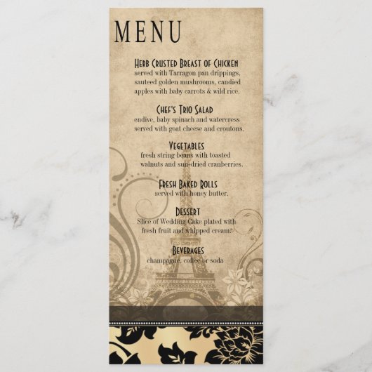Fleur de Paris Eiffel Tower Dinner Menu | zand (Voorkant)