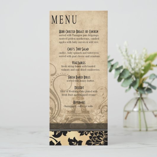 Fleur de Paris Eiffel Tower Dinner Menu | zand (Staand voorkant)