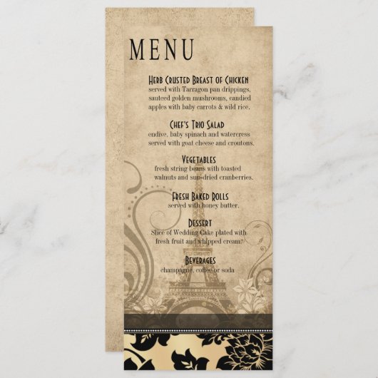 Fleur de Paris Eiffel Tower Dinner Menu | zand (Voorkant / Achterkant)