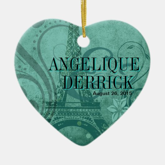Fleur de Paris Eiffel Tower Weddenschap blauwgroen Keramisch Ornament (Voorkant)