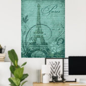 Fleur de Paris Eiffeltoren 30"x40" blauwgroen Poster (Thuiskantoor)