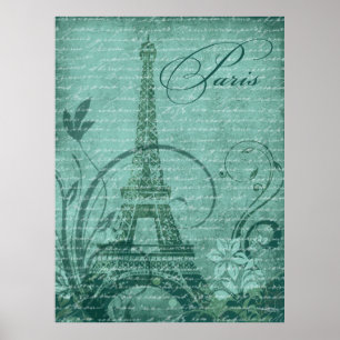 Fleur de Paris Eiffeltoren 30"x40" blauwgroen Poster