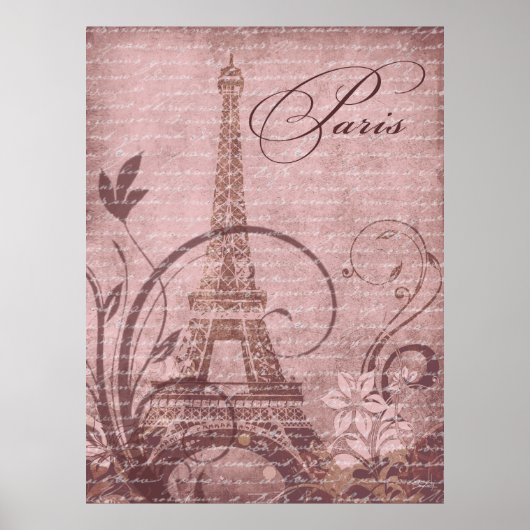 Fleur de Paris Eiffeltoren 30"x40" roze Poster (Voorkant)