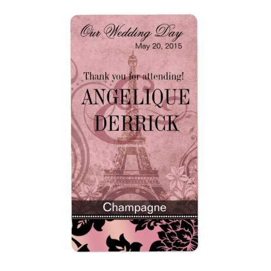 Fleur de Paris Eiffeltoren | Roze Wijnetiket Etiket (Voorkant)