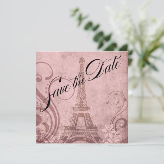 Fleur de Paris Eiffeltoren Save the Date | roze Kaart (Staand voorkant)