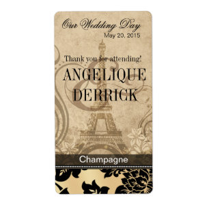 Fleur de Paris Eiffeltoren   Zand Wijnetiket Etiket