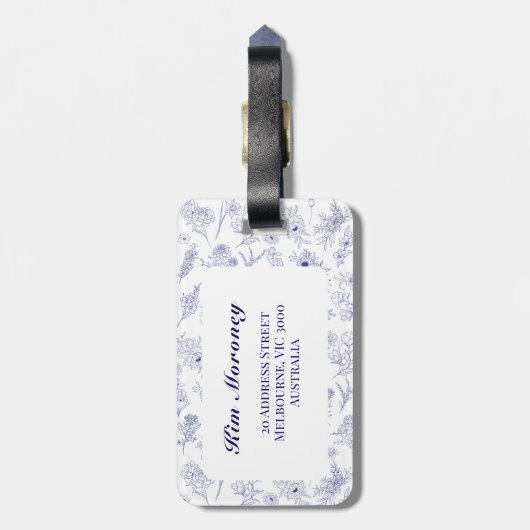Fleur de Saison Blauwe en Witte Bagage Label (Achterkant verticaal)