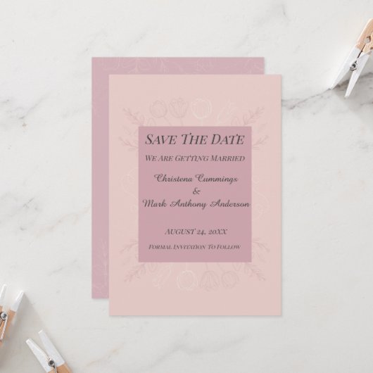 Fleur de Satin Wedding Save The Date Announcement Kaart (Voorkant / Achterkant in situ)