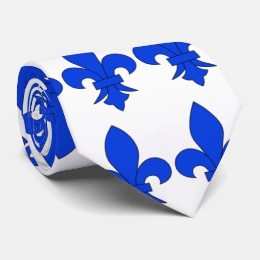 "Fleur des Lis Blue" op wit Stropdas (Opgerold)