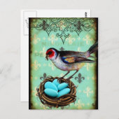 Fleur Di Lis Bird Nest Shabby Chic Briefkaart (Voorkant / Achterkant)