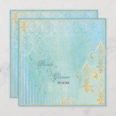 Fleur di Lys Damask 2 Blauw - Bruiloft uitnodiging (Voorkant / Achterkant)