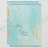 Fleur di Lys Damask 2 Blauw - Bruiloft uitnodiging (Voorkant / Achterkant)