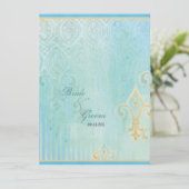 Fleur di Lys Damask 2 Blauw - Bruiloft uitnodiging (Staand voorkant)
