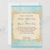 Fleur di Lys Damask 2 Blauw - Bruiloft uitnodiging (Achterkant)