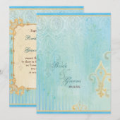 Fleur di Lys Damask 2 Blauw - Bruiloft uitnodiging (Voorkant / Achterkant)