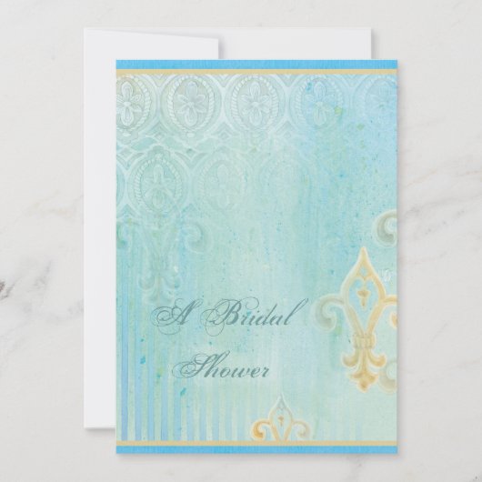 Fleur di Lys Damask 2 Blue - Wedding Invitation Kaart (Voorkant)