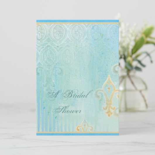 Fleur di Lys Damask 2 Blue - Wedding Invitation Kaart (Staand voorkant)