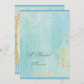 Fleur di Lys Damask 2 Blue - Wedding Invitation Kaart (Voorkant / Achterkant)
