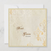 Fleur di Lys Damask 2 Cream bruiloft uitnodiging (Voorkant)