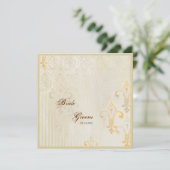 Fleur di Lys Damask 2 Cream bruiloft uitnodiging (Staand voorkant)