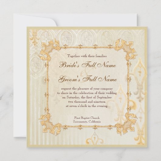 Fleur di Lys Damask 2 Cream bruiloft uitnodiging (Achterkant)