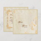 Fleur di Lys Damask 2 Cream bruiloft uitnodiging (Voorkant / Achterkant)