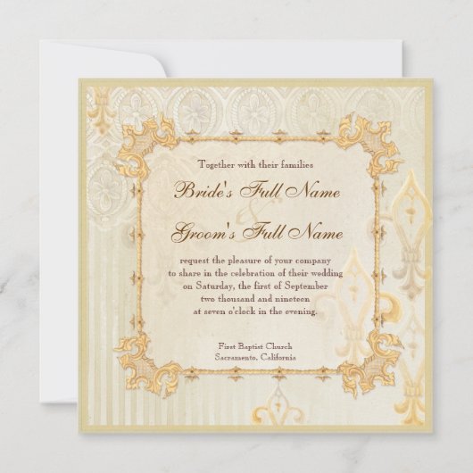 Fleur di Lys Damask 2 Cream bruiloft uitnodiging (Achterkant)