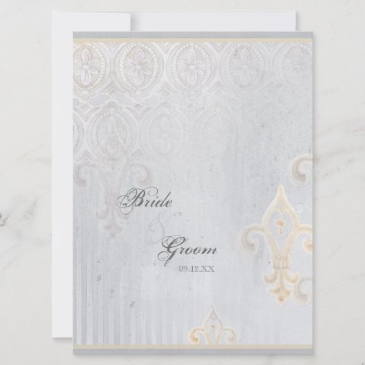 Fleur di Lys Damask 2 Gray Wedding Invitation Kaart (Voorkant)