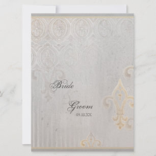 Fleur di Lys Damask 2 Gray Wedding Invitation Kaart
