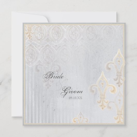 Fleur di Lys Damask 2 Gray Wedding Invitation Kaart (Voorkant)