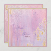 Fleur di Lys Damask 2 Lila Lavender Invitation Kaart (Voorkant / Achterkant)