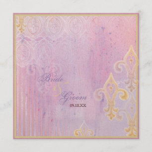 Fleur di Lys Damask 2 Lila Lavender Invitation Kaart