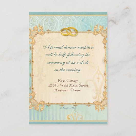 Fleur di Lys Damask 2 - Wedding RSVP-reactiekaart Informatiekaartje (Achterkant)