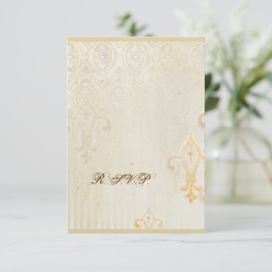 Fleur di Lys Damask 2 - Wedding RSVP-reactiekaart RSVP Kaartje (Staand voorkant)