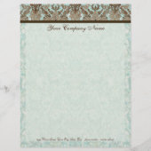 Fleur di Lys Damask Aqua & Brown Stationery Custom Briefhoofd (Voorkant)