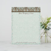 Fleur di Lys Damask Aqua & Brown Stationery Custom Briefhoofd (Staand voorkant)
