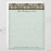 Fleur di Lys Damask Aqua & Brown Stationery Custom Briefhoofd (Voorkant / Achterkant)