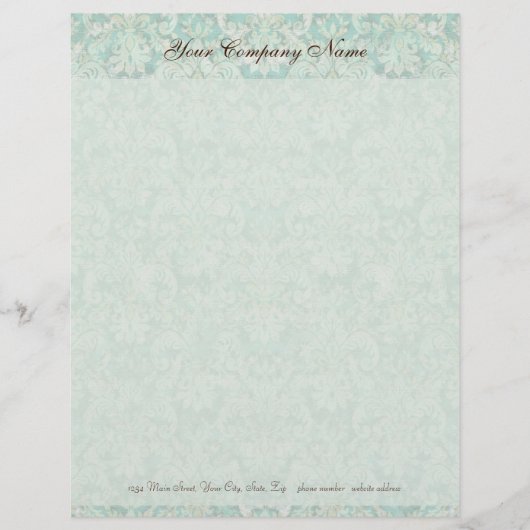 Fleur di Lys Damask Aqua Stationery Persoonlijk Briefhoofd (Voorkant)