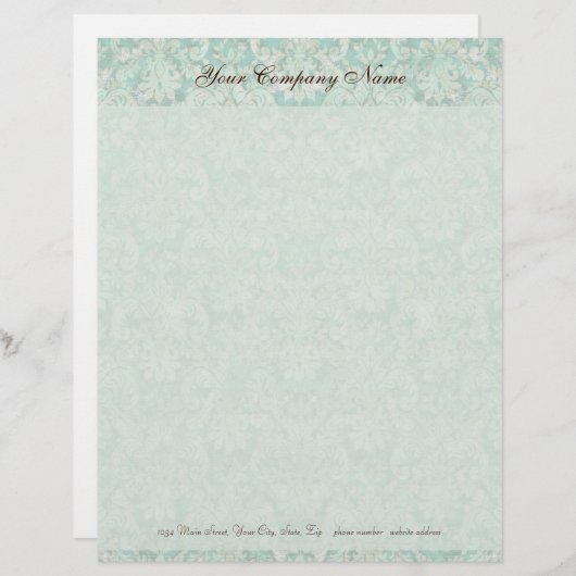 Fleur di Lys Damask Aqua Stationery Persoonlijk Briefhoofd (Voorkant / Achterkant)