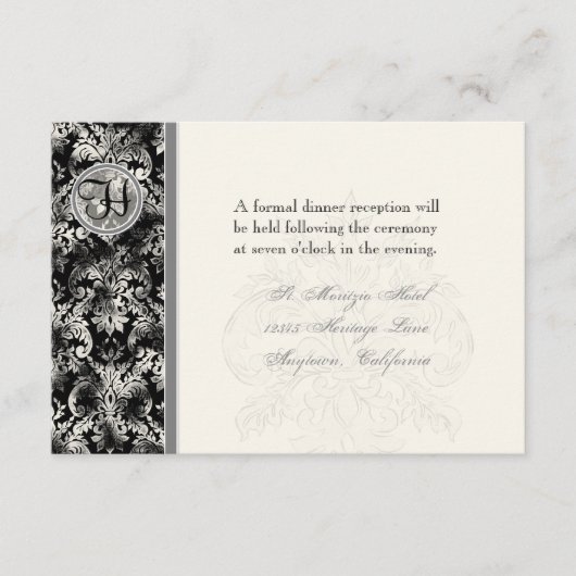 Fleur di Lys Damask - Black Reception Invitation Informatiekaartje (Voorkant)