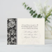 Fleur di Lys Damask - Black Reception Invitation Informatiekaartje (Staand voorkant)