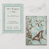 Fleur di Lys Damask Blue en Brown Visitekaartjes (Voorkant / Achterkant)