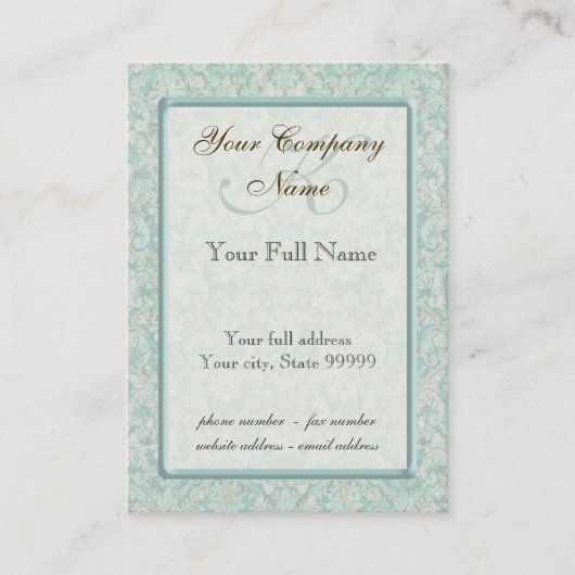 Fleur di Lys Damask Blue en Brown Visitekaartjes (Voorkant)