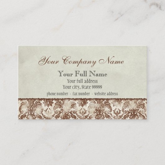 Fleur di Lys Damask Brown Visitekaartjes (Voorkant)