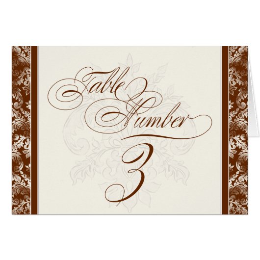 Fleur di Lys Damask - Bruin 3 Tafelnummer Kaarten (Voorkant Horizontaal)