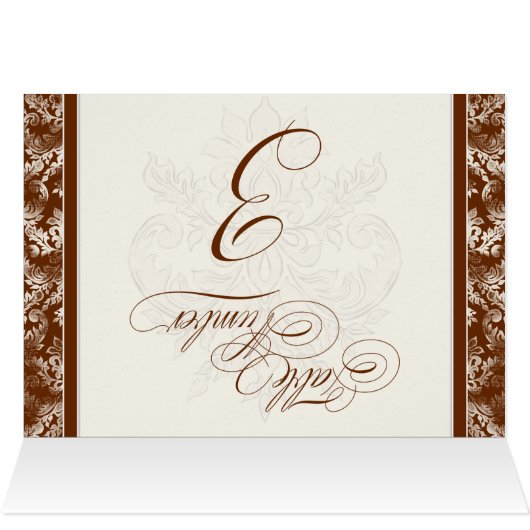 Fleur di Lys Damask - Bruin 3 Tafelnummer Kaarten (Binnen Horizontaal (Boven))