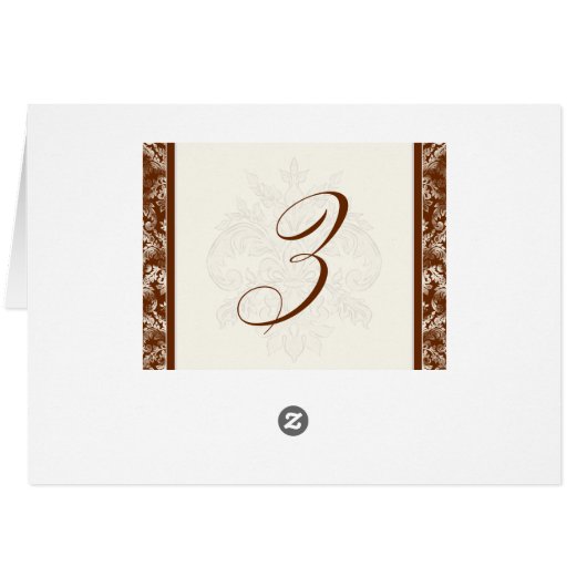 Fleur di Lys Damask - Bruin 3 Tafelnummer Kaarten (Achterkant Horizontaal)